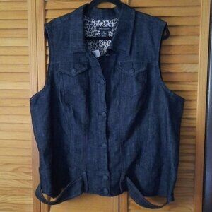 Ashley Stewart NWOT Dark Denim Sleeveless Button Up Vest Plus Size 24